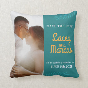 Custom Photo Save The Date Wedding Throw Pillow