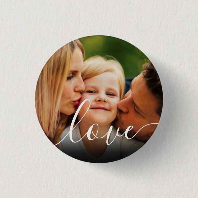 Custom Photo Script Love 1 Inch Round Button (Front)
