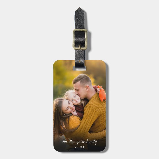 Custom Photo Script Name Date Luggage Tag (Front Vertical)