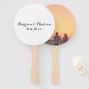 Custom photo Script names date elegant Wedding Hand Fan