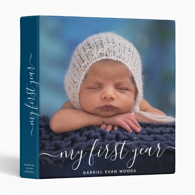 Custom Photo Script Overlay Personalized Baby  3 R Binder (Front/Spine)
