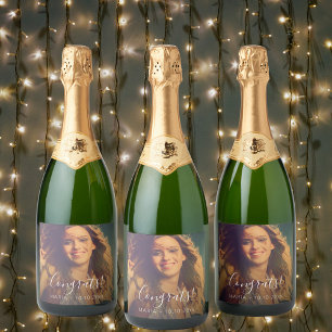Custom photo script text congrats party sparkling wine label