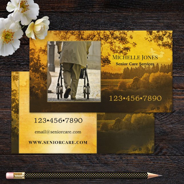 Custom Photo Senior Care Services Business Card (Creator Uploaded)