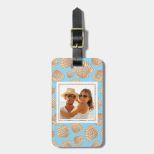 Custom Photo Shades Of Blue Seashell Pattern Luggage Tag
