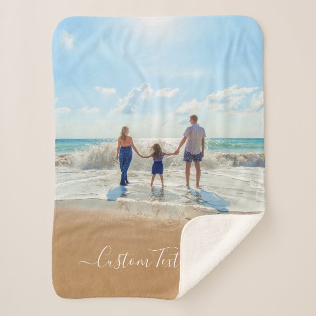 Custom Photo Sherpa Blanket Your Photos and Text (Front)