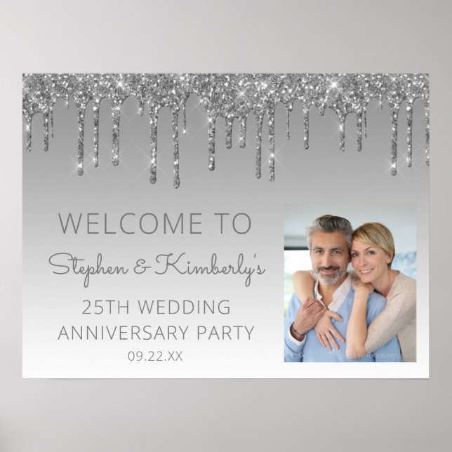 Custom Photo Silver 25th Anniversary Welcome Poster (Front)