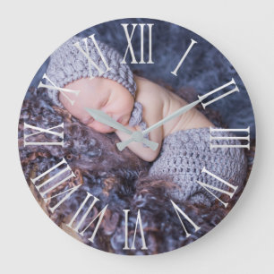Custom Photo Silver Roman Number Large Clock