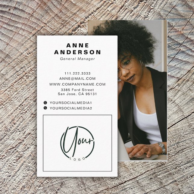 Custom Photo Simple Logo Professional White Business Card (Creator Uploaded)