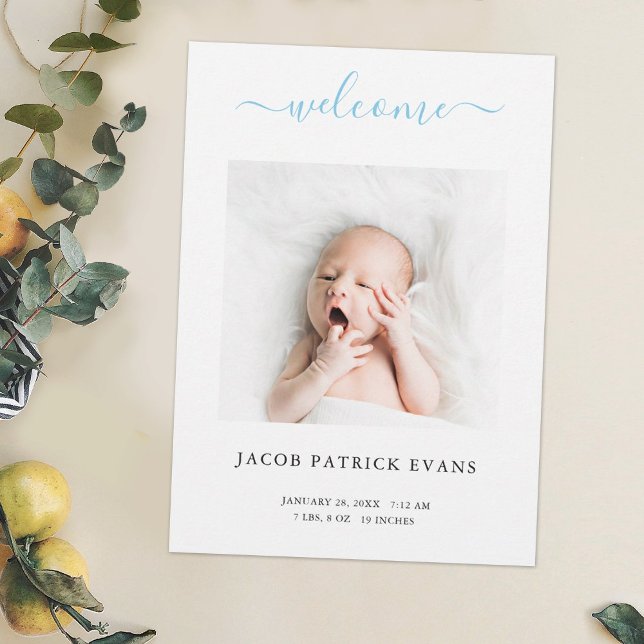 Custom Photo Simple Modern Script Birth Announcement (Creator Uploaded)