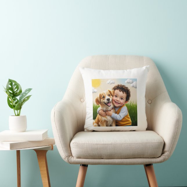 Custom Photo Simple Personalized Dog Child Throw Pillow (Chair)