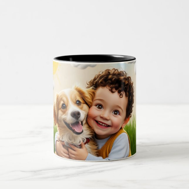 Custom Photo Simple Personalized Dog Child Two-Tone Coffee Mug (Center)
