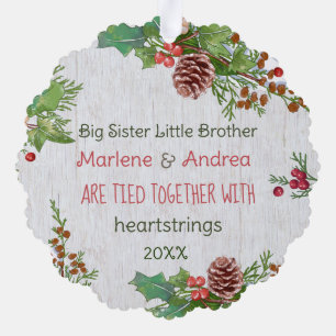 Custom Photo Sister Brother Christmas Rustic Ornament Card