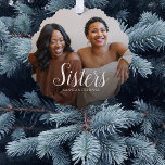 Custom Photo Sisters Christmas tree  Ornament Card<br><div class="desc">Brighten up your Christmas tree this year with a personalized decoration card! Show your love and appreciation for your favourite relative by adorning your tree with a special, photo ornament featuring their name and a photo of the two of you. Crafted with a script font, this paper ornament card is...</div>