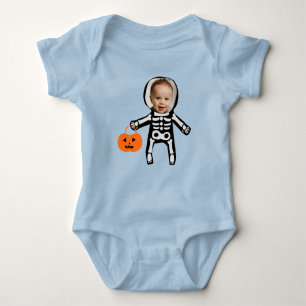Custom photo skeleton Halloween trick or treat Baby Bodysuit