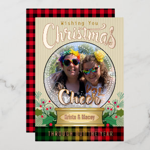 Custom Photo Snow Globe Christmas Foil Holiday Card