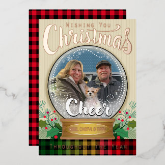 Custom Photo Snow Globe Christmas Real Foil Holiday Card