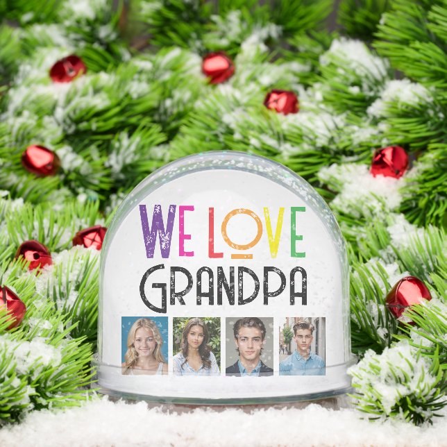 Custom Photo Snow Globe for GRANDPA – Rainbow Text (Christmas)