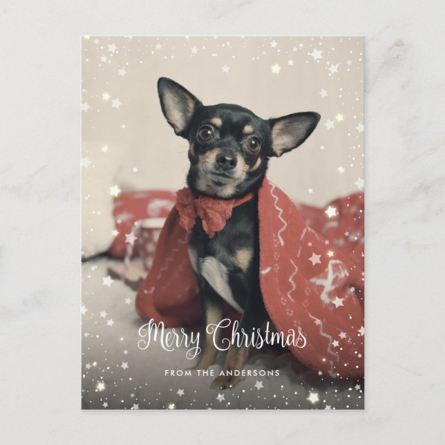 Custom Photo Snow Stars Merry Christmas Holiday Postcard (Front)