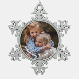 Custom Photo Snowflake Holiday Pewter Ornament