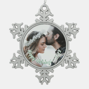 Custom Photo Snowflake Holiday Pewter Ornament