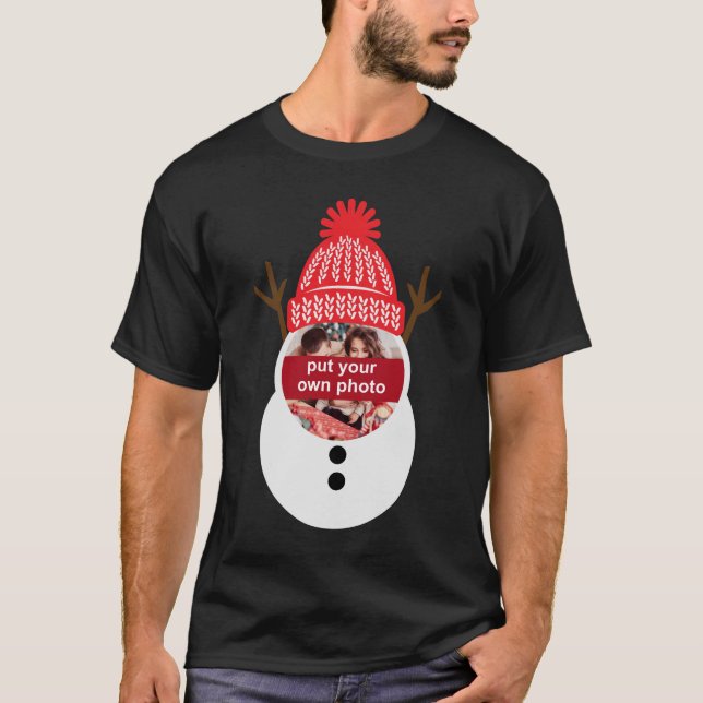 Custom Photo Snowman Christmas T-Shirt (Front)