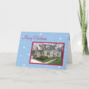 Custom photo snowy blue Christmas holiday greeting