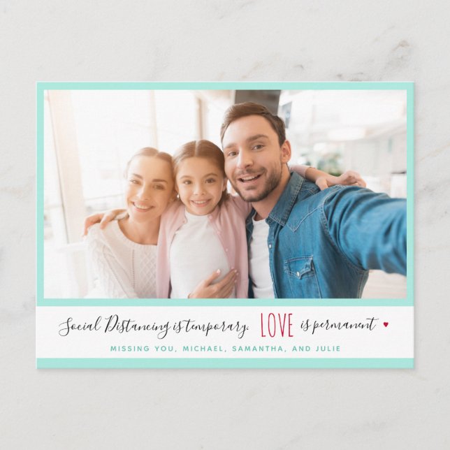 Custom photo social distancing love quote greeting postcard (Front)