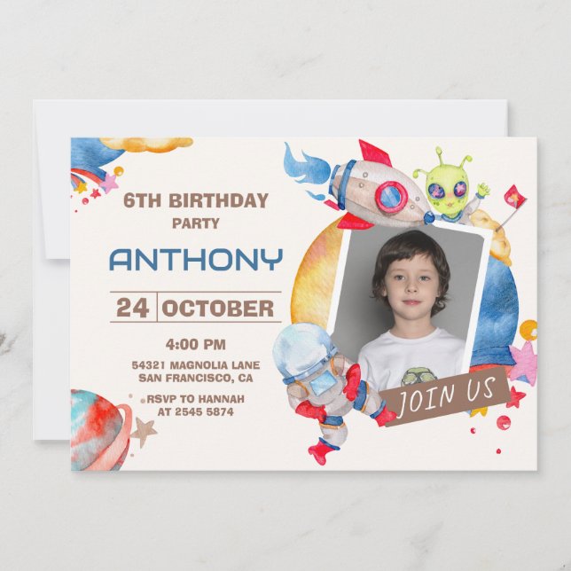 Custom Photo Space Birthday Invitation (Front)