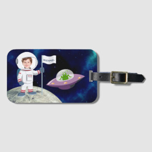 Custom Photo Spaceman on Moon Kids Luggage Tag