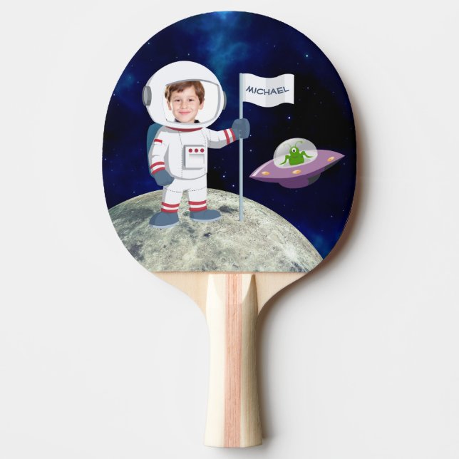 Custom Photo Spaceman on Moon Kids Ping Pong Paddle (Front)