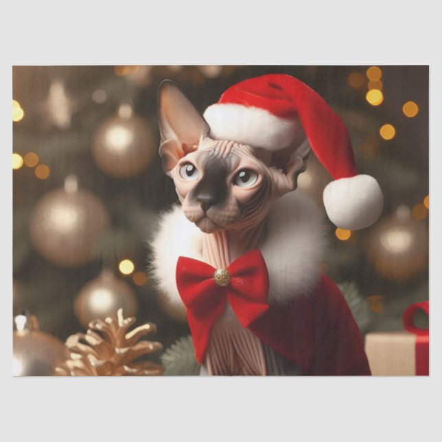 Custom Photo Sphynx Cat Christmas Gift Wrapping Tissue Paper (Front)