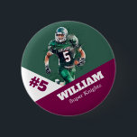 Custom photo sports button / pin football<br><div class="desc">Support your child's athletic endeavours with this custom sports pin. Great for senior nights! Available in a variety of sizes. Lots of options to customize.</div>