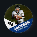 Custom photo sports button / pin football<br><div class="desc">Support your child's athletic endeavours with this custom sports pin. Great for senior nights! Available in a variety of sizes. Lots of options to customize.</div>