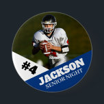 Custom photo sports button / pin football<br><div class="desc">Support your child's athletic endeavours with this custom sports pin. Great for senior nights! Available in a variety of sizes. Lots of options to customize.</div>