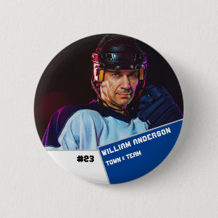 Custom photo sports button / pin hockey player