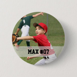 Custom photo sports button / pin with name & #