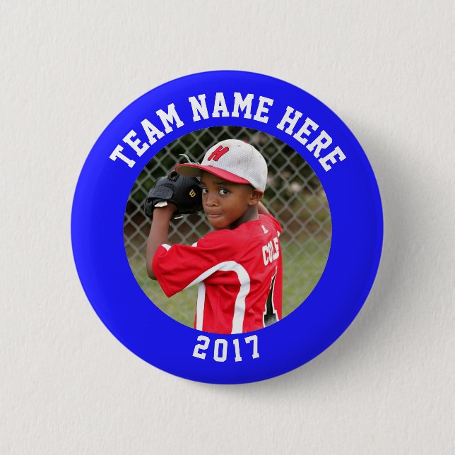 Custom Photo Sports pin / button with team name (Front)