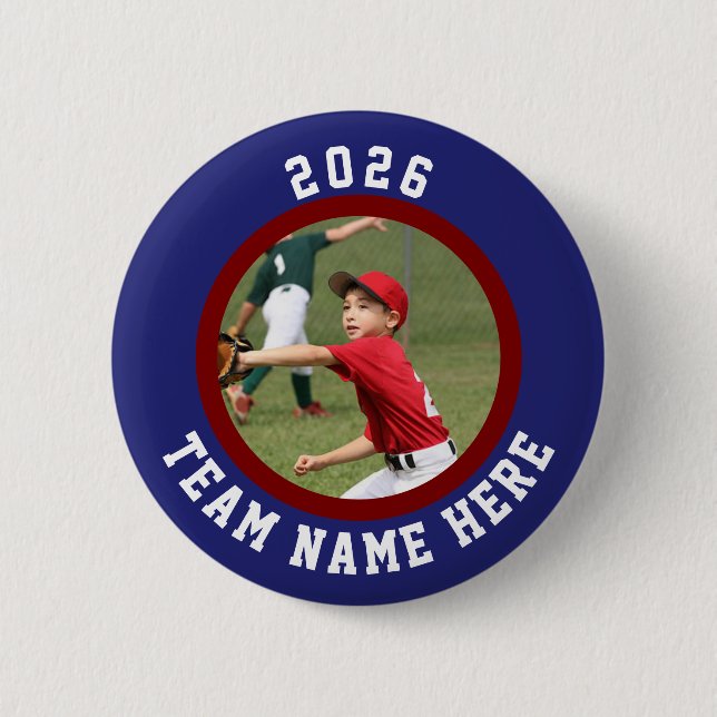Custom Photo Sports pin / button with team name (Front)