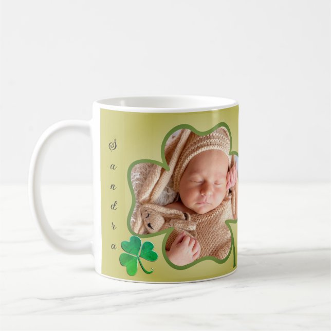 Custom Photo St. Patrick's 4Leaf Shamrock Frame Coffee Mug (Left)