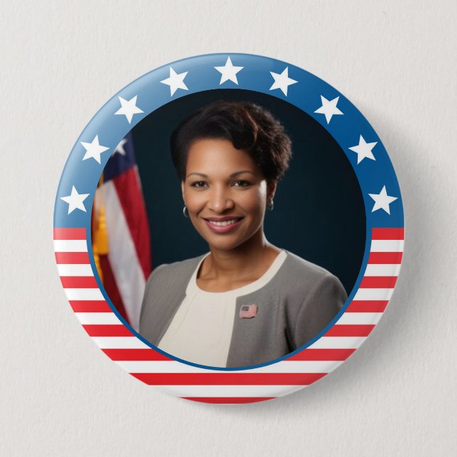 Custom Photo Stars & Stripes Border Political  3 Inch Round Button (Front)