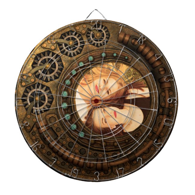 Custom Photo Steampunk Clock Time Metal Gears Dartboard (Front)