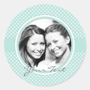 Custom photo stickers mint polka dots
