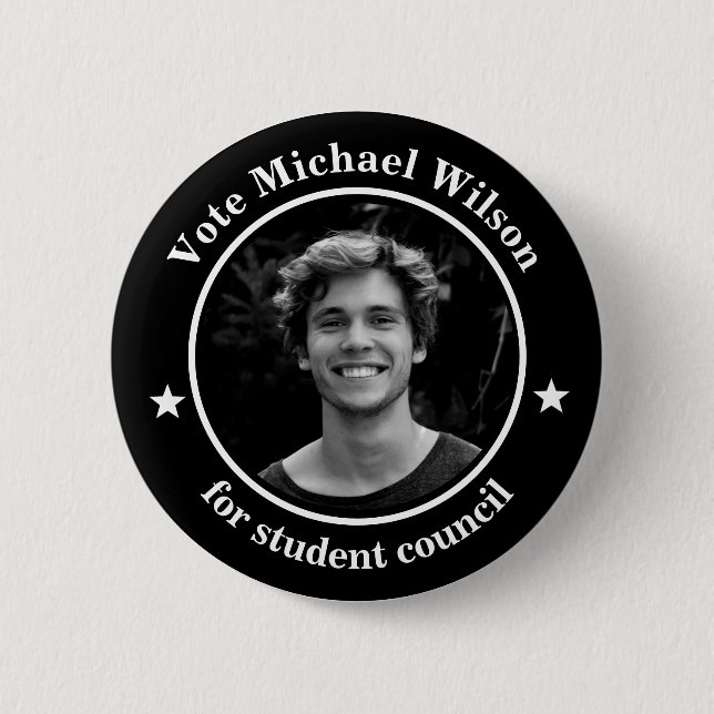 Custom Photo Student Union Election Black Button (Front)