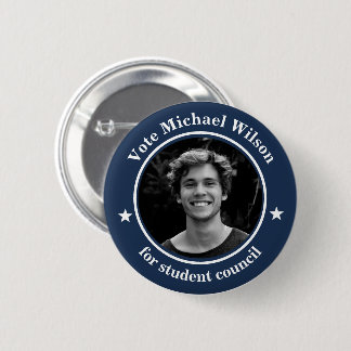 Custom Photo Student Union Election Dark Cyan Blue 2 Inch Round Button