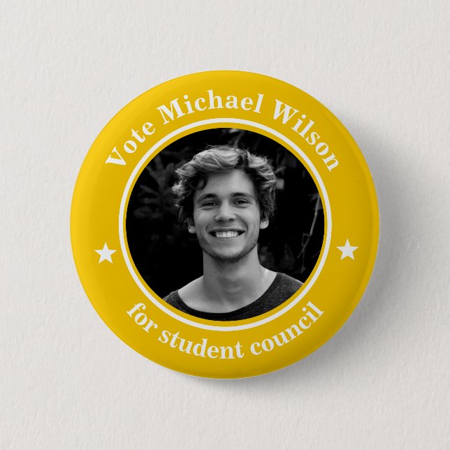 Custom Photo Student Union Election Yellow Button (Front)