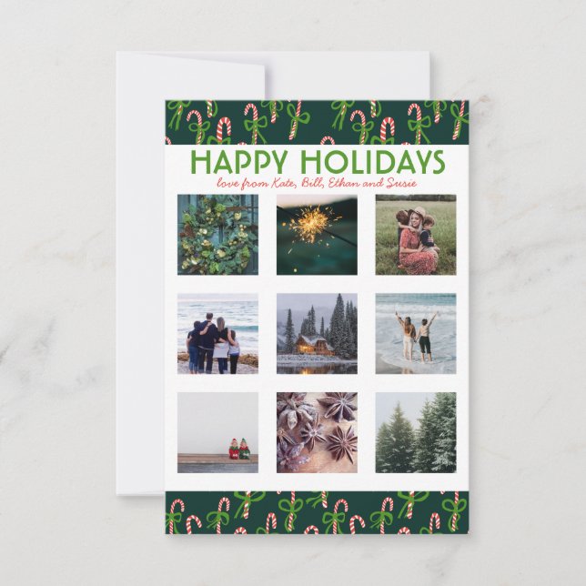 CUSTOM PHOTO Sweet Candy Canes Christmas Card (Front)