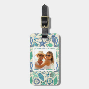 Custom Photo Teal Sea Animals Pattern Luggage Tag