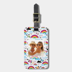 Custom Photo Teenage emo rainbow skull background Luggage Tag