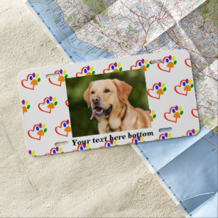 Custom Photo Template Pet Paws Dog Cat Rainbow License Plate