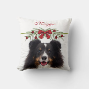 Custom Photo Template With Christmas Garland Throw Pillow